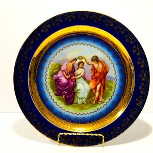 Vintage Gloria Bavaria Fine Porcelain Rembrandt Germany Cobalt Cabinet Plate 11”